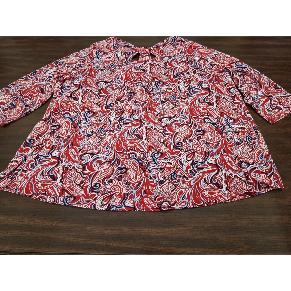 New Directions Curvy Womens 3X Red Paisley Print Top Cutout Back Boho Plus Size